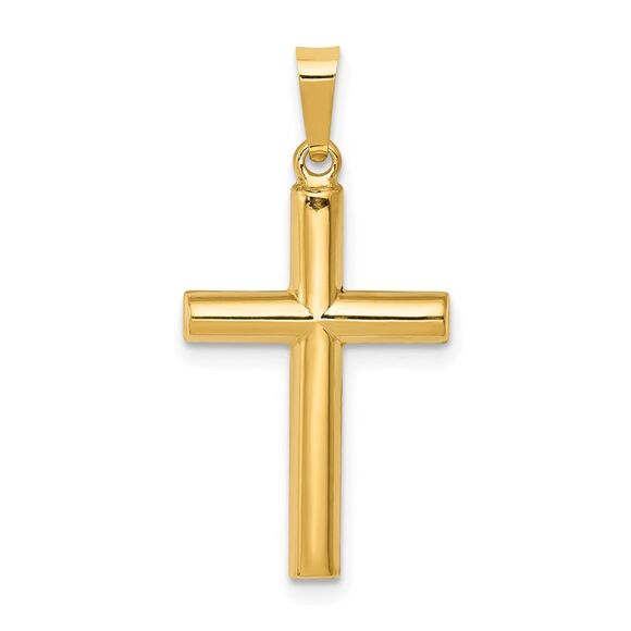 14k Yellow Gold 2D Hollow Latin Cross Pendant, 13 x 28mm